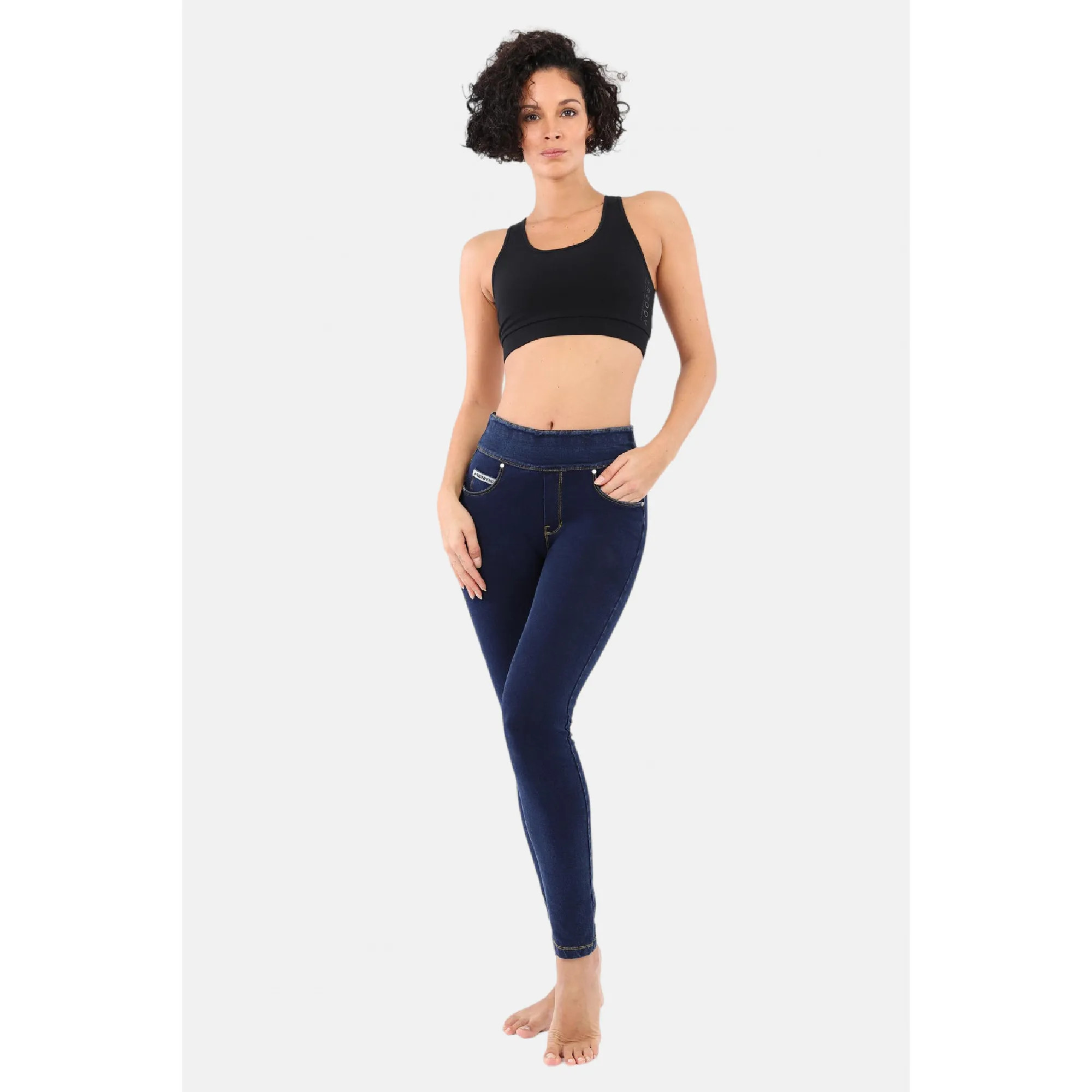 Freddy N.O.W.® Yoga Damen Comfort Jeans - Mid Waist Skinny - Blau - Gelbe Nähte - J0Y Freddy N.O.W.® Yoga Damen Comfort Jeans - Mid Waist Skinny - Blau - Gelbe Nähte - J0Y