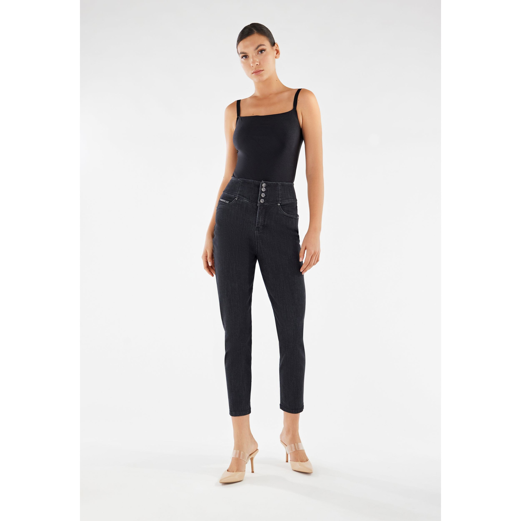Freddy Fit Jeans - Buttoned Super High Waist Skinny - Black Denim – Black Seam - J7N Freddy Fit Jeans - Buttoned Super High Waist Skinny - Black Denim – Black Seam - J7N