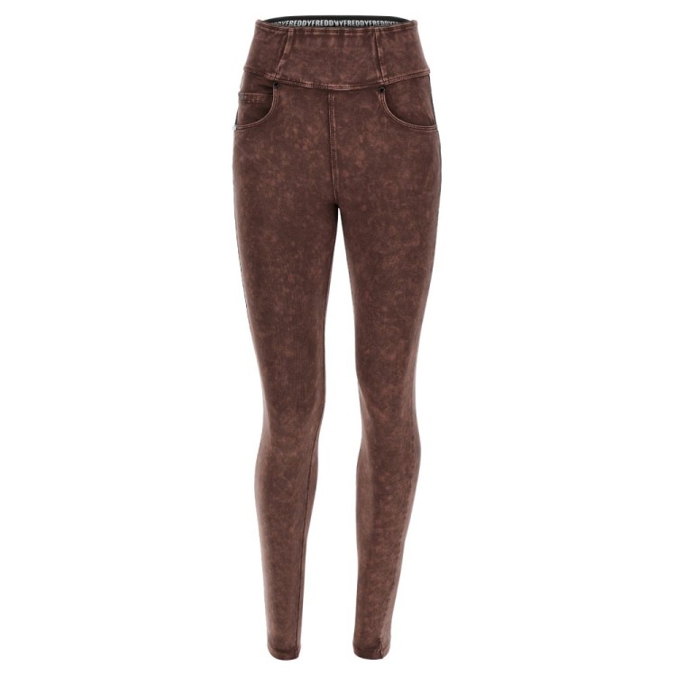 Freddy N.O.W.® Yoga Damen Comfort Jeans - High Waist Skinny - Stückgefärbt - Dunkelbraun - M29