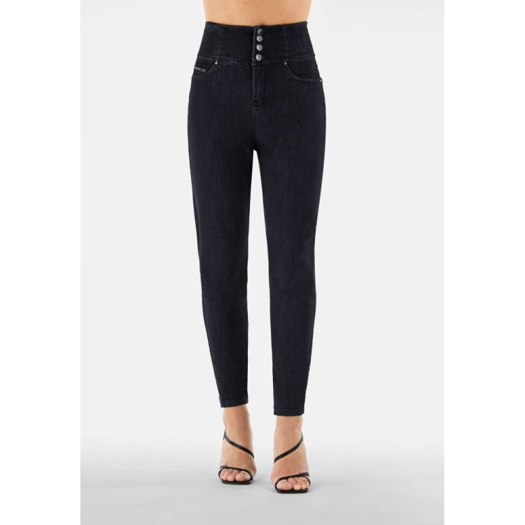 Freddy Fit Jeans - Buttoned Super High Waist Skinny - Black Denim – Black Seam - J7N