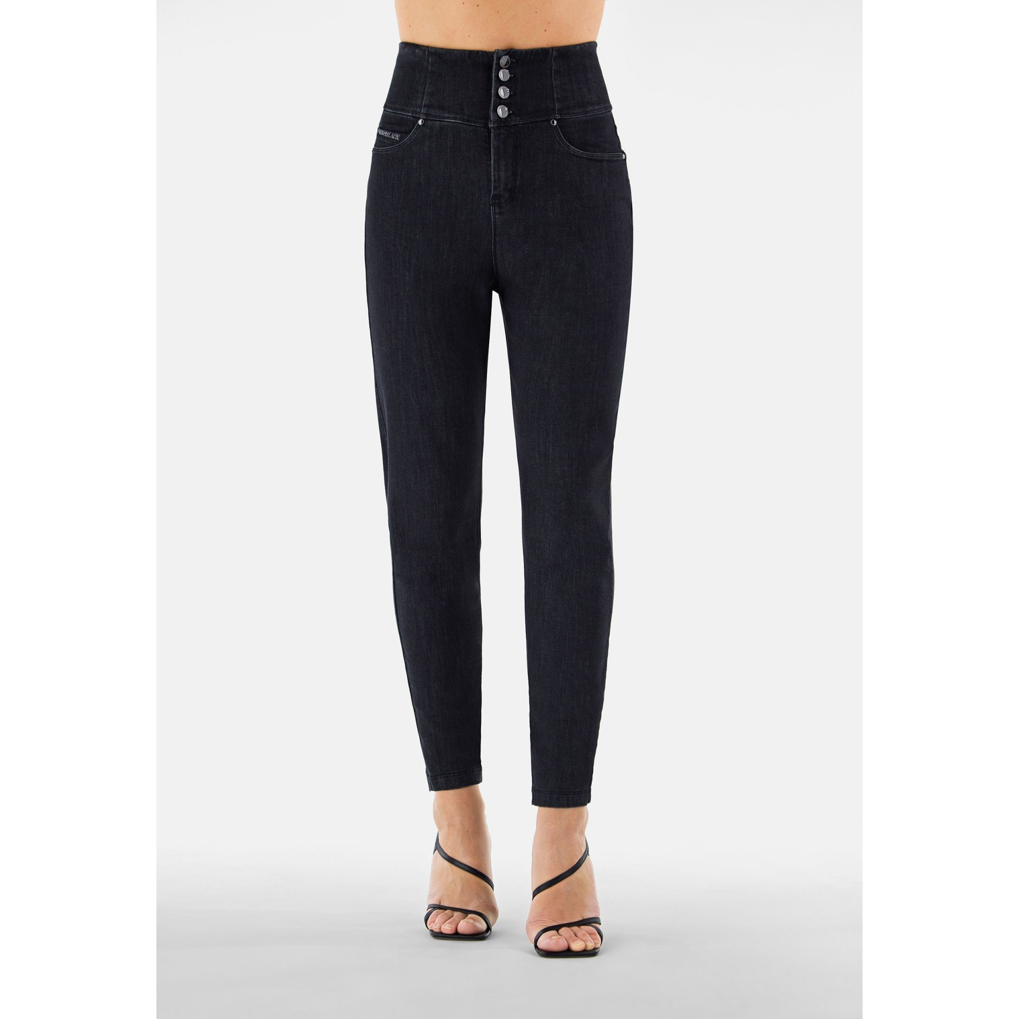Freddy Fit Jeans - Buttoned Super High Waist Skinny - Black Denim – Black Seam - J7N Freddy Fit Jeans - Buttoned Super High Waist Skinny - Black Denim – Black Seam - J7N