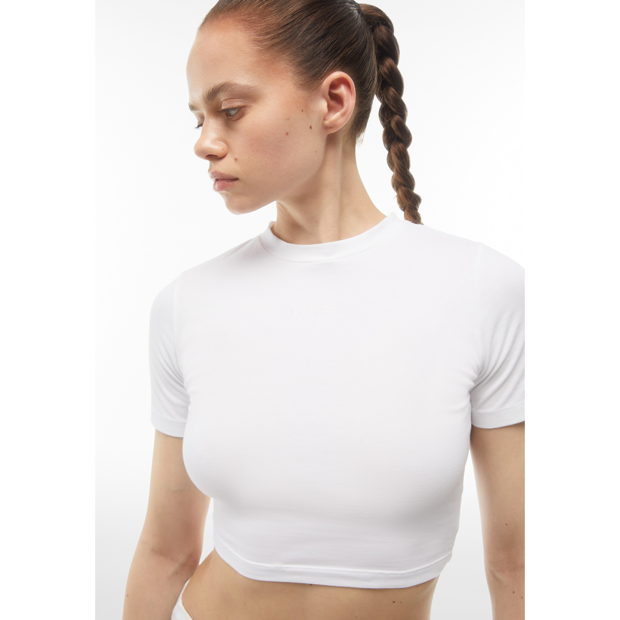 Freddy Slim-Fit Damen Crop Top - Garment-Dyed - Weiß Freddy Slim-Fit Damen Crop Top - Garment-Dyed - Weiß