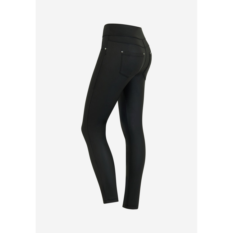 Freddy N.O.W.® Yoga Vegan Leather Damen Comfort Lederhose - Mid Waist Skinny - Schwarz