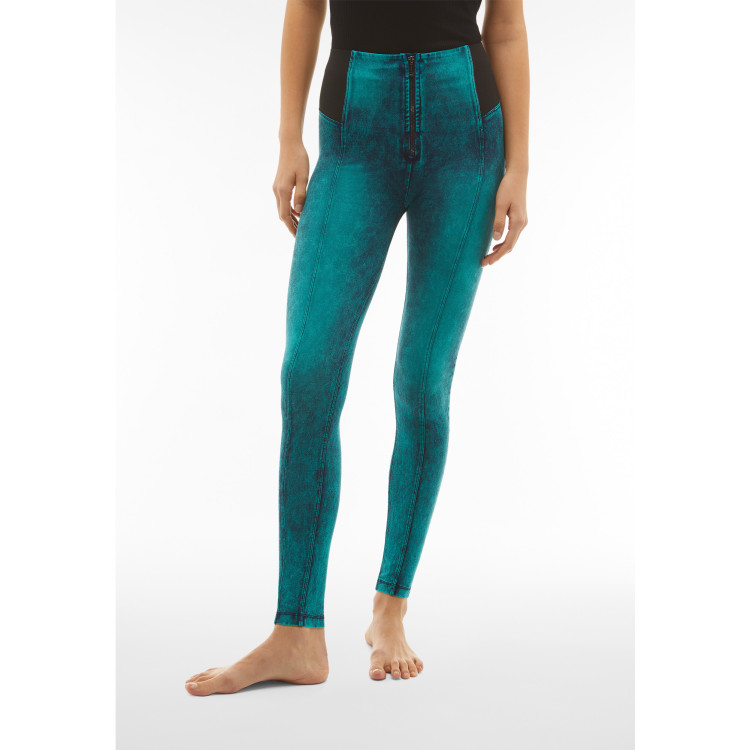 Freddy WR.UP® Damen Push-Up Jeans - Super High Waist Super Skinny - Marmor Effekt - Denim Blaugün - Blaue Nähte - J152B