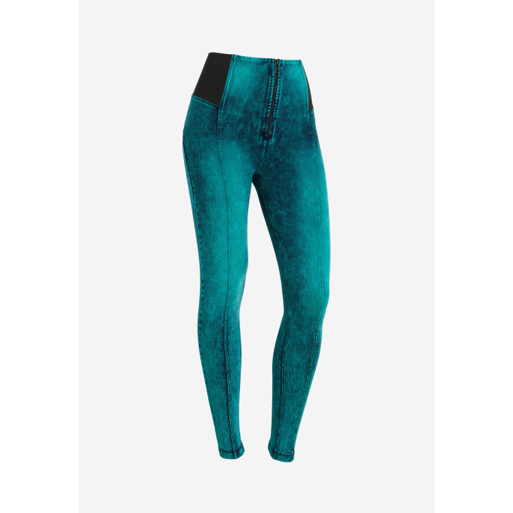 Freddy WR.UP® Damen Push-Up Jeans - Super High Waist Super Skinny - Marmor Effekt - Denim Blaugün - Blaue Nähte - J152B