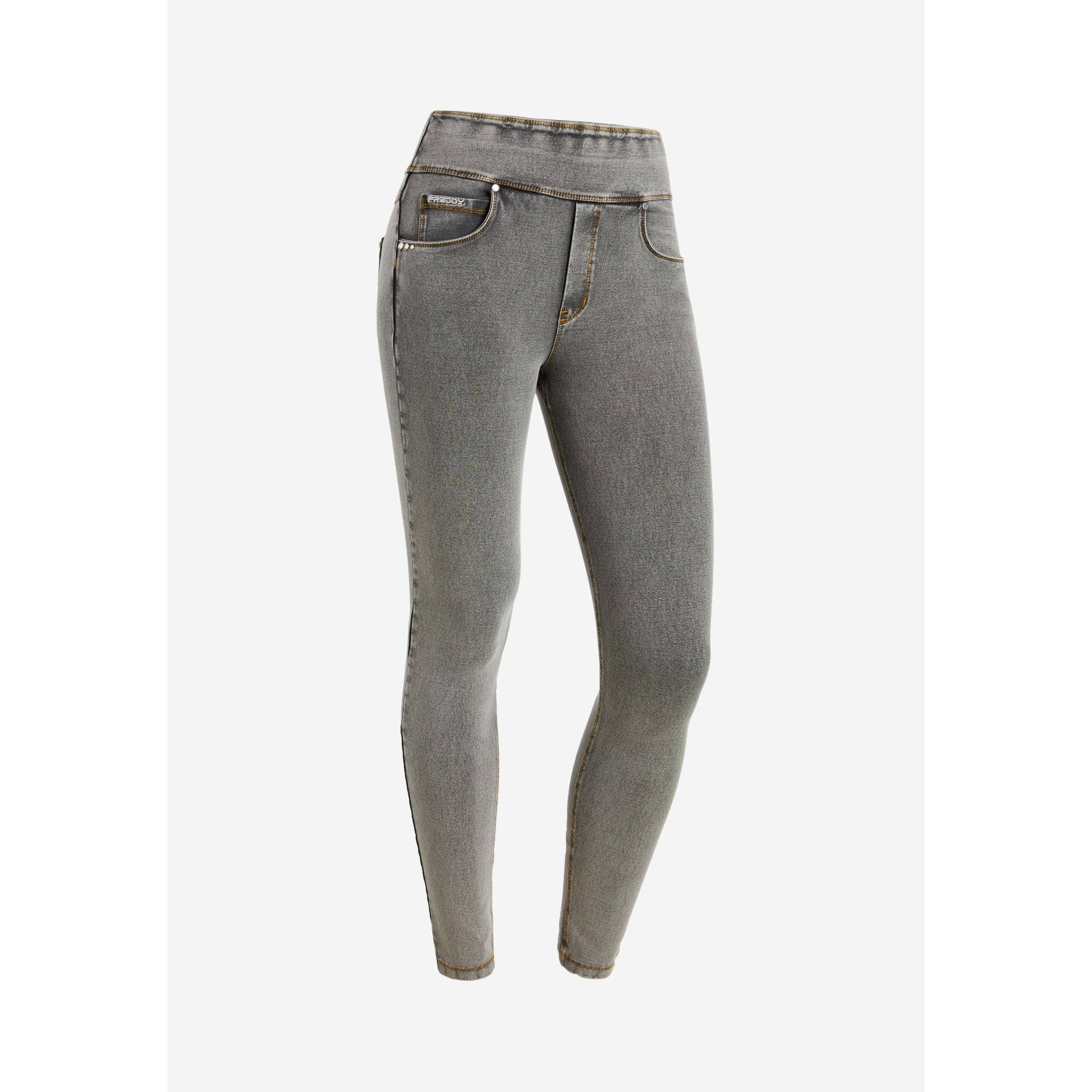 Freddy N.O.W.® Yoga Damen Comfort Jeans - Mid Waist Skinny - Grau – Gelbe Nähte - J3Y Freddy N.O.W.® Yoga Damen Comfort Jeans - Mid Waist Skinny - Grau – Gelbe Nähte - J3Y