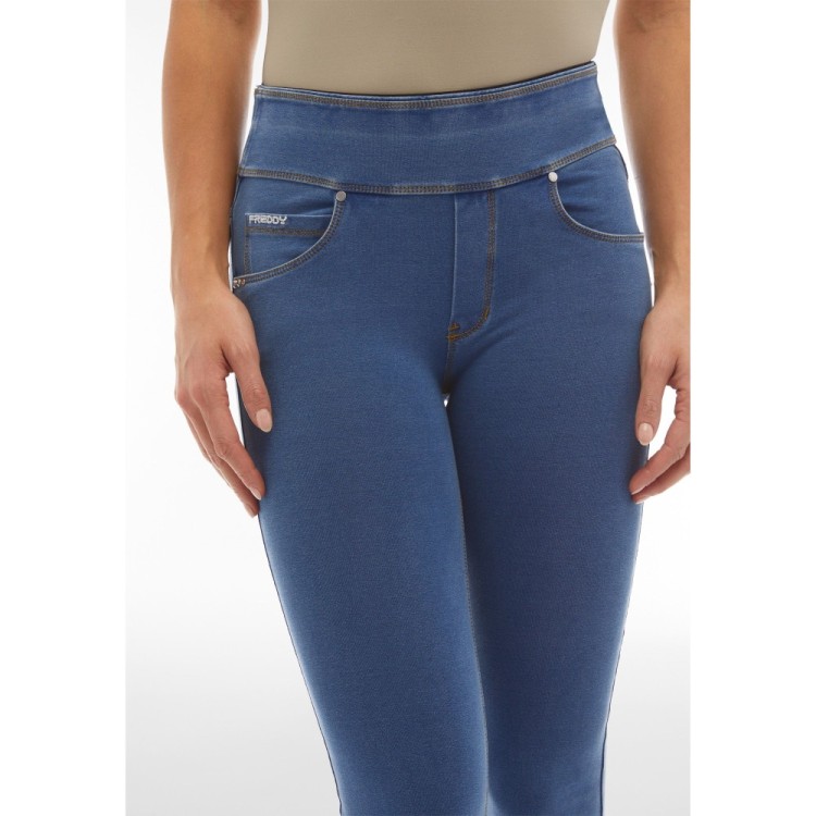 Freddy N.O.W.® Yoga Damen Comfort Jeans - Mid Waist Skinny - Hellblau - Gelbe Nähte - J4Y