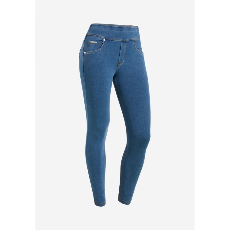 Freddy N.O.W.® Yoga Damen Comfort Jeans - Mid Waist Skinny - Hellblau - Gelbe Nähte - J4Y
