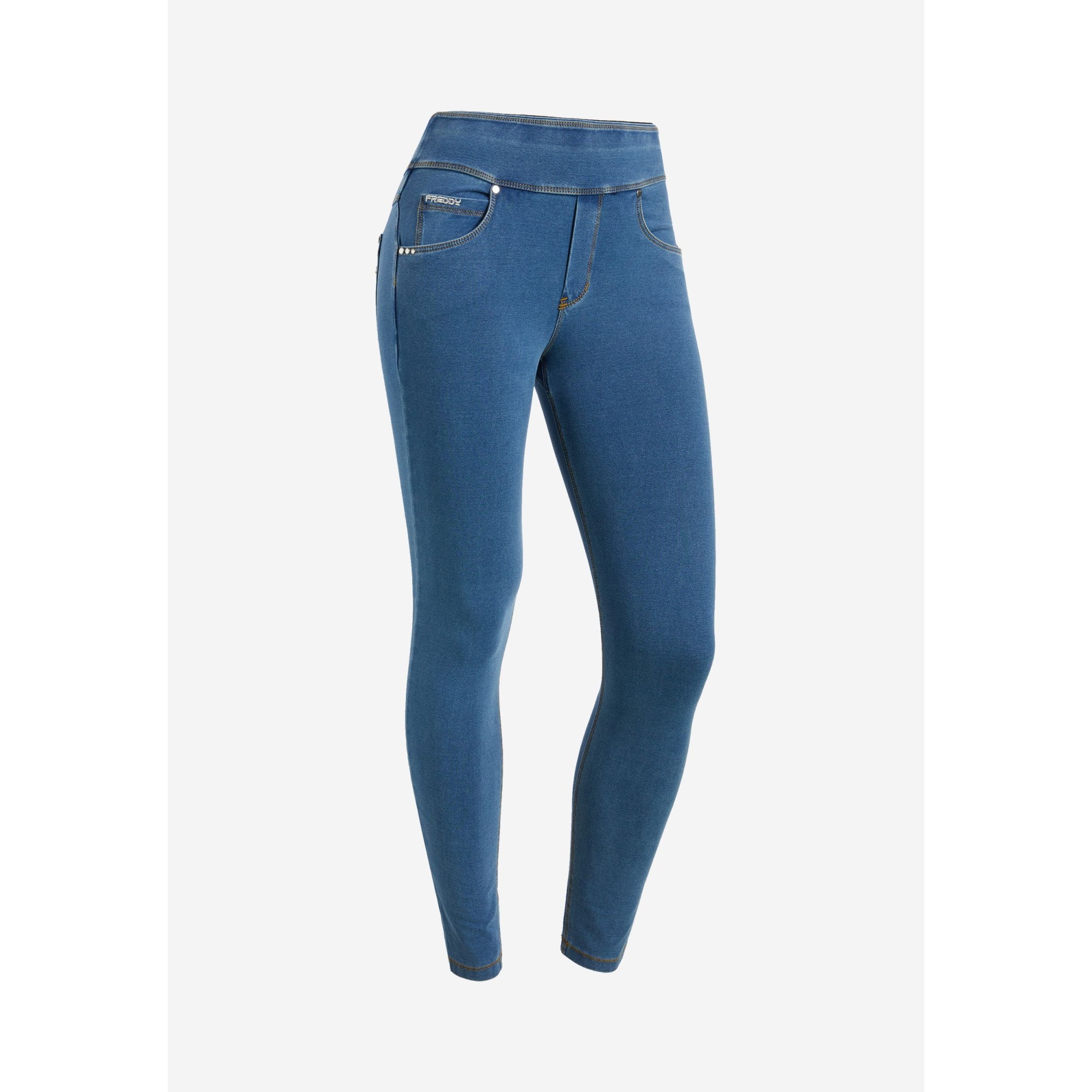 Freddy N.O.W.® Yoga Damen Comfort Jeans - Mid Waist Skinny - Hellblau - Gelbe Nähte - J4Y Freddy N.O.W.® Yoga Damen Comfort Jeans - Mid Waist Skinny - Hellblau - Gelbe Nähte - J4Y