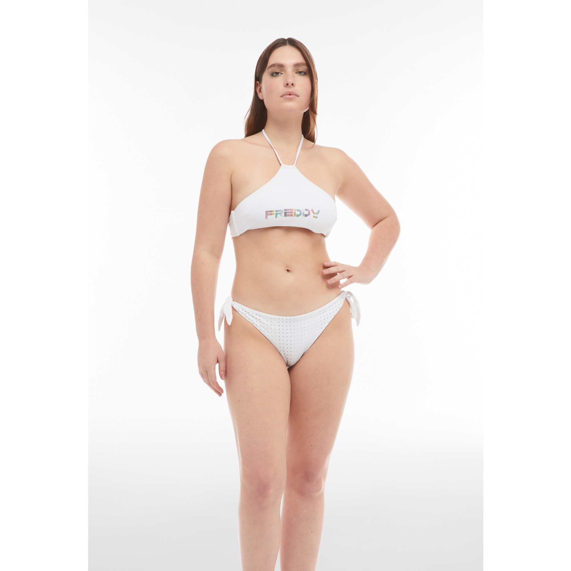 Freddy Bikini-Neckholder-Top mit strassbesetztem Freddy Logo - WHITE Freddy Bikini-Neckholder-Top mit strassbesetztem Freddy Logo - WHITE