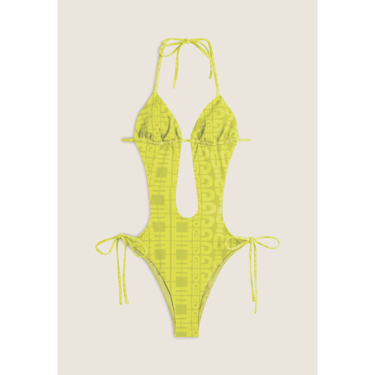 Freddy Einteiliger Badeanzug mit Cut-outs und Allover-Logo-Print - LIME