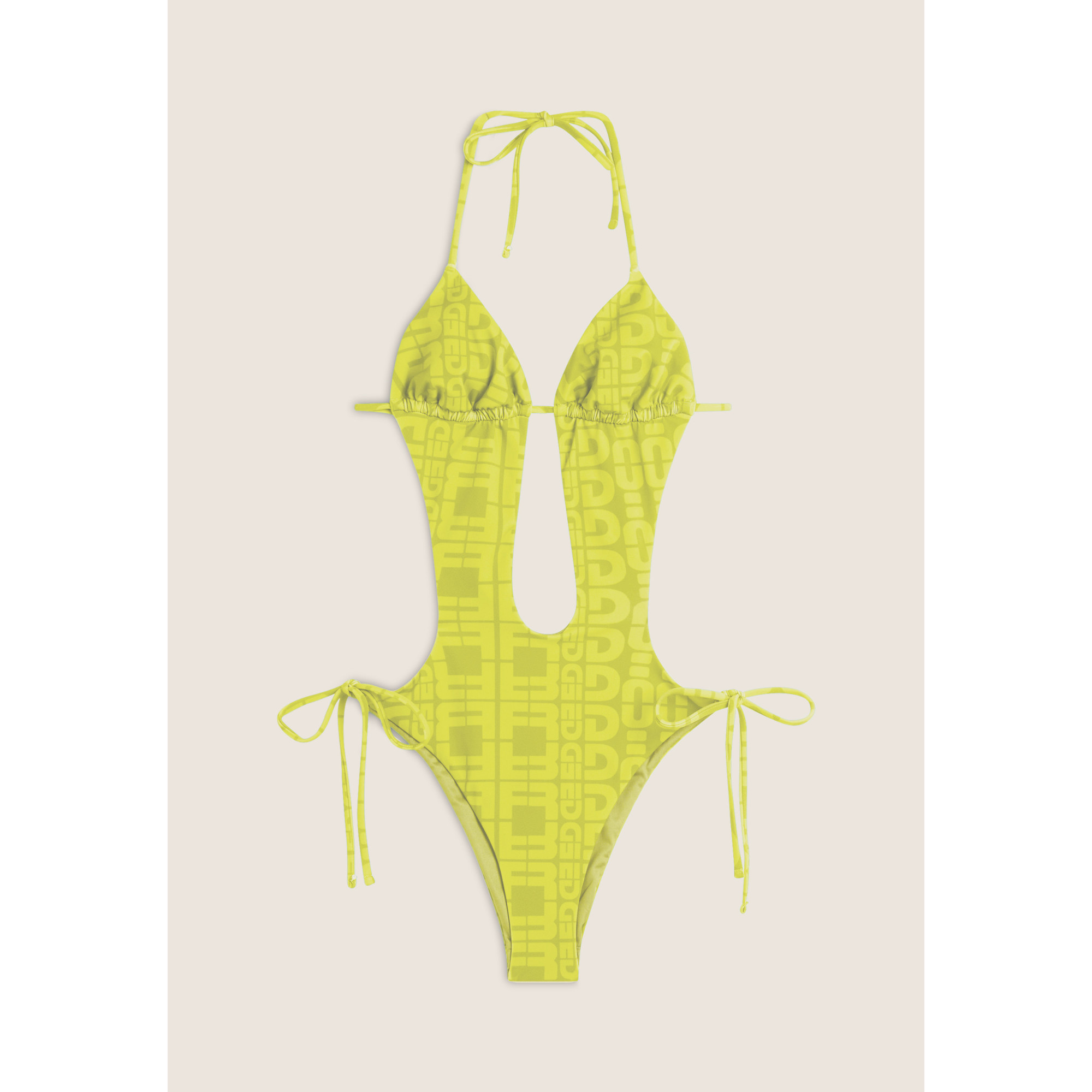 Freddy Einteiliger Badeanzug mit Cut-outs und Allover-Logo-Print - LIME Freddy Einteiliger Badeanzug mit Cut-outs und Allover-Logo-Print - LIME