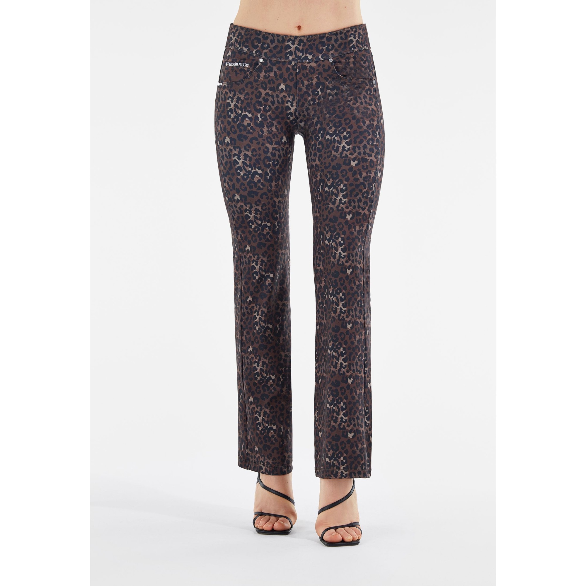 Freddy N.O.W.® Yoga Tech Damen Comfort Hose - Mid Waist Wide Leg - umschlagbarer Taillenbund - Braun - Leoparden-Print - ANI46 Freddy N.O.W.® Yoga Tech Damen Comfort Hose - Mid Waist Wide Leg - umschlagbarer Taillenbund - Braun - Leoparden-Print - ANI46