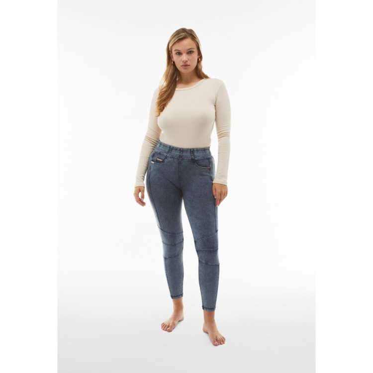 Freddy N.O.W.® Yoga Damen Comfort Jeans - 7/8 Mid Waist Skinny - Blau - Blaue Nähte - J109B