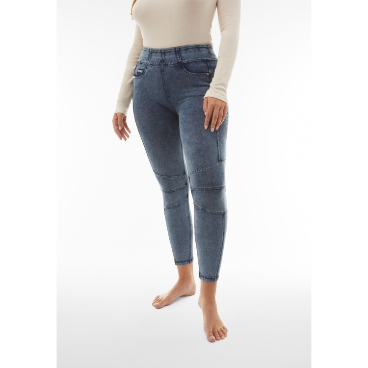 Freddy N.O.W.® Yoga Damen Comfort Jeans - 7/8 Mid Waist Skinny - Blau - Blaue Nähte - J109B