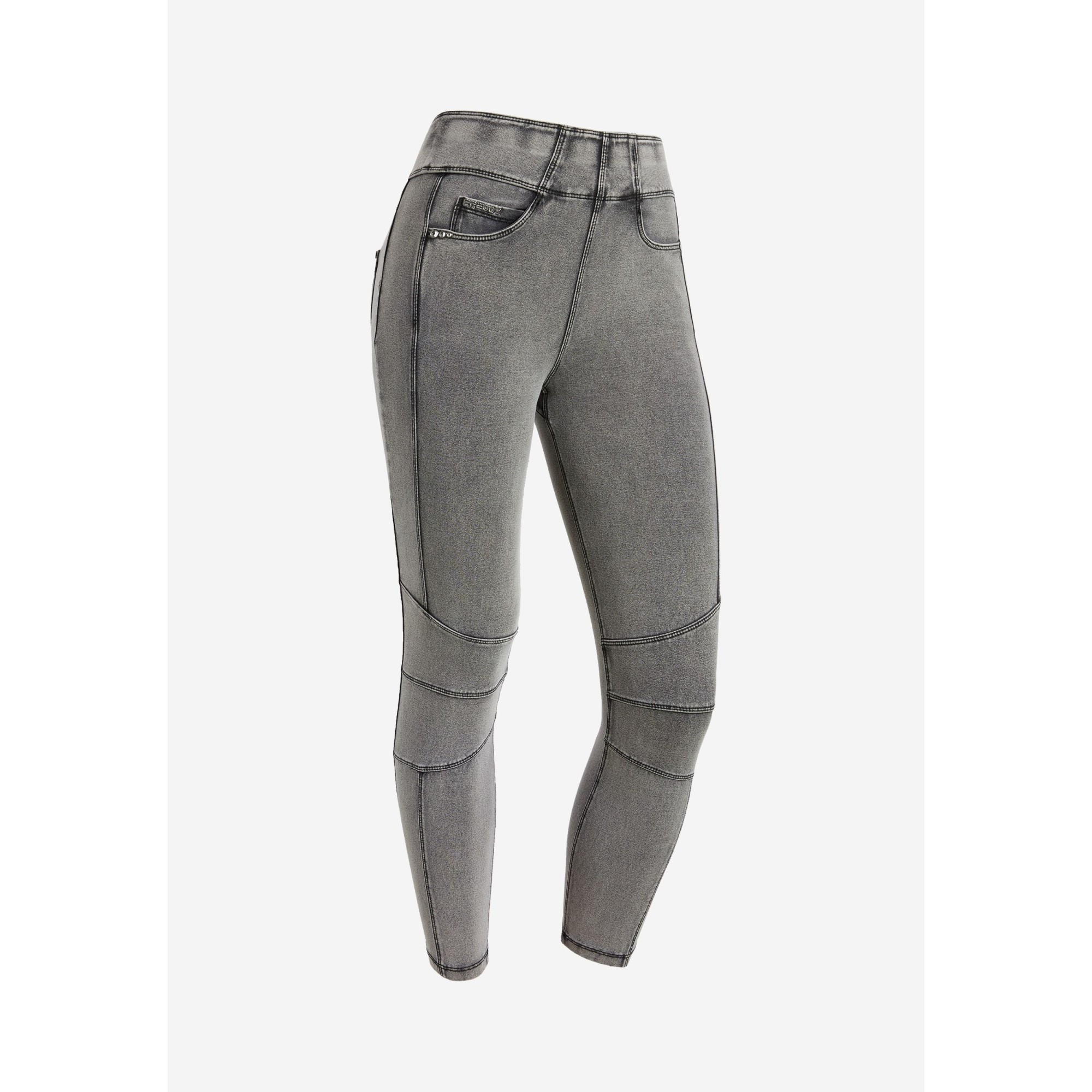 Freddy N.O.W.® Yoga Damen Comfort Jeans - 7/8 Mid Waist Skinny - Grau – Schwarze Nähte - J3N Freddy N.O.W.® Yoga Damen Comfort Jeans - 7/8 Mid Waist Skinny - Grau – Schwarze Nähte - J3N