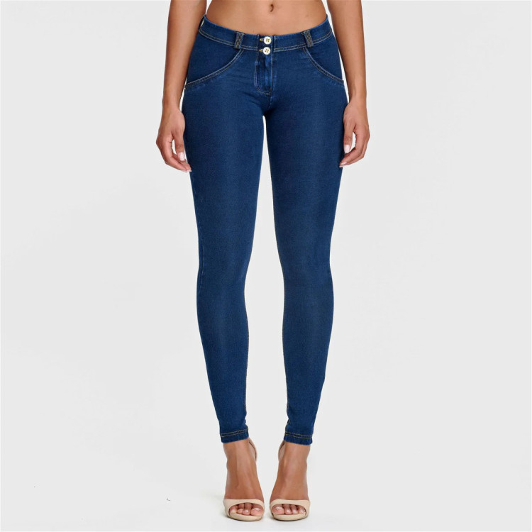 Freddy WR.UP® Damen Push-Up Jeans - Regular Waist Skinny - Indigoblau - Gelbe Nähte