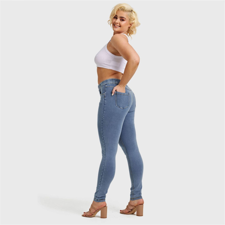 Freddy N.O.W.® Eco Damen Comfort Jeans - Mid Waist Skinny - Hellblau - Gelbe Nähte - J4Y