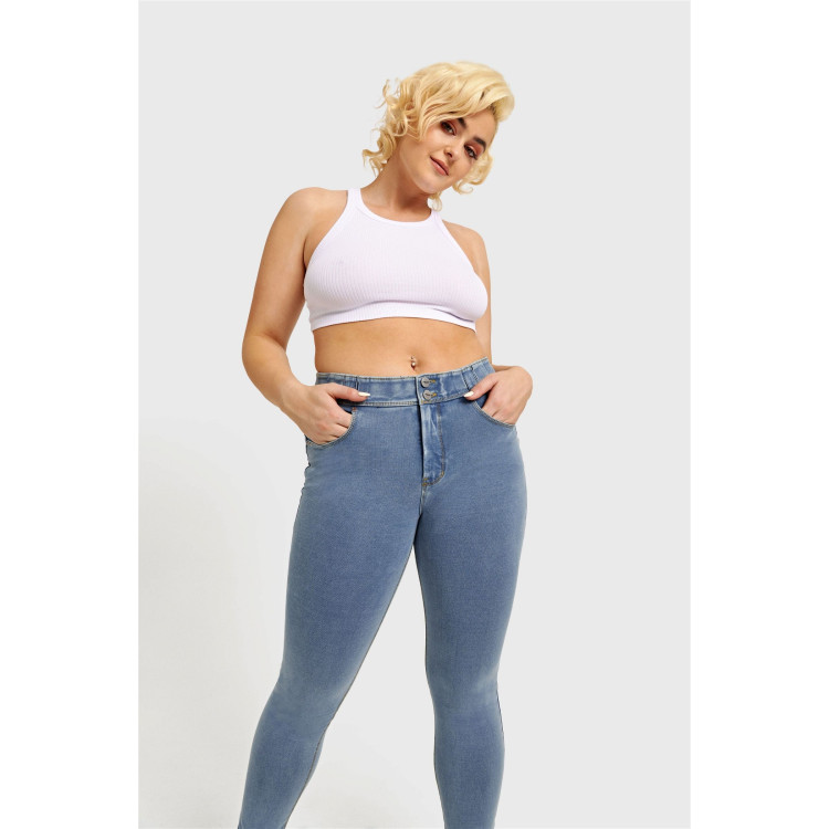 Freddy N.O.W.® Eco Damen Comfort Jeans - Mid Waist Skinny - Hellblau - Gelbe Nähte - J4Y