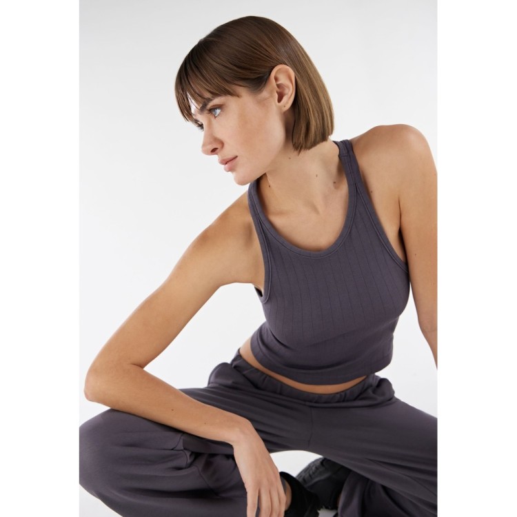 Freddy Damen Crop Top - Racerback - Gerippt - Dunkelgrau - G100