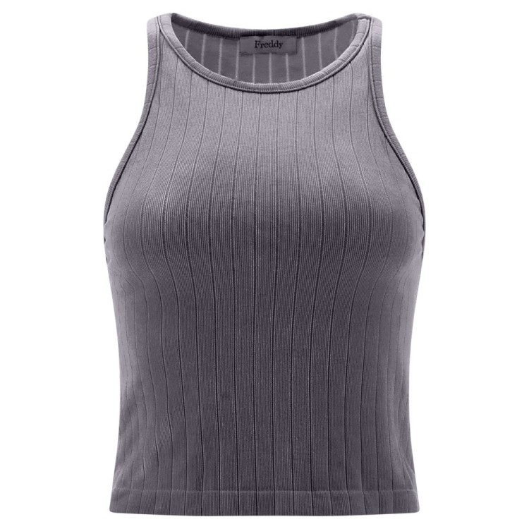 Freddy Damen Crop Top - Racerback - Gerippt - Dunkelgrau - G100