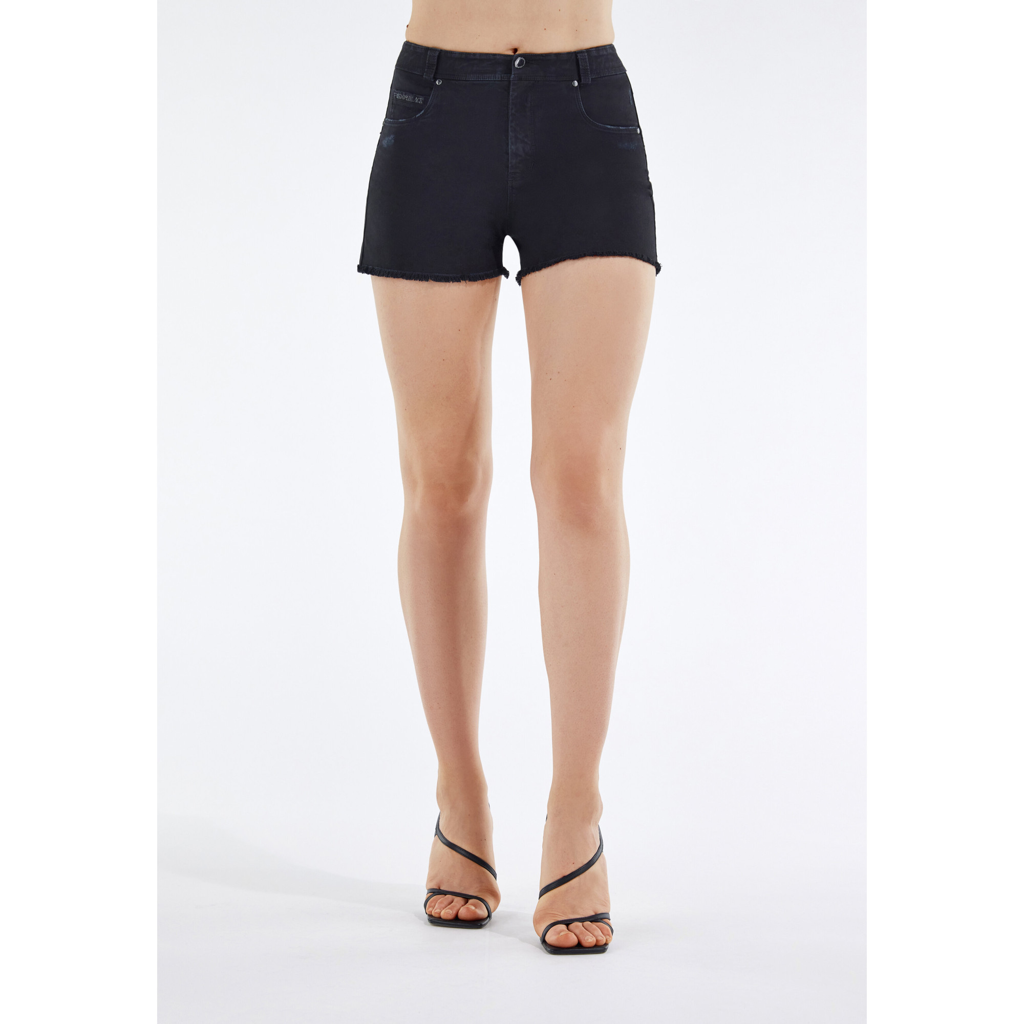 Freddy Damen Fit Jeans - Regular Waist Shorts - Fransen am Saum - Schwarz - N0 Freddy Damen Fit Jeans - Regular Waist Shorts - Fransen am Saum - Schwarz - N0