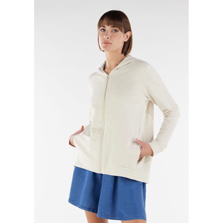 Freddy Damen Sweatshirt - Comfort Fit - Mit Kapuze und Zipper - Weiß - Flower-Print Inside - WFLO56