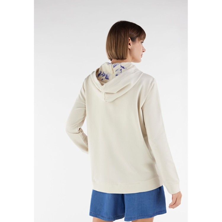 Freddy Damen Sweatshirt - Comfort Fit - Mit Kapuze und Zipper - Weiß - Flower-Print Inside - WFLO56