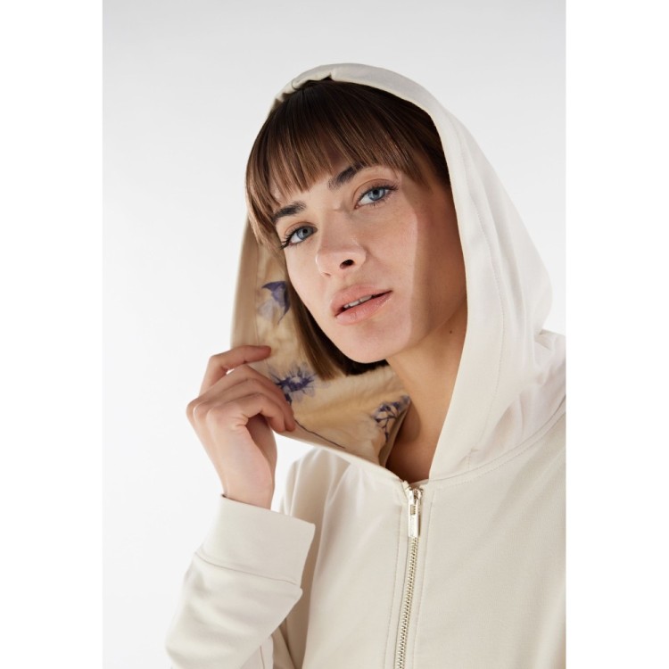 Freddy Damen Sweatshirt - Comfort Fit - Mit Kapuze und Zipper - Weiß - Flower-Print Inside - WFLO56