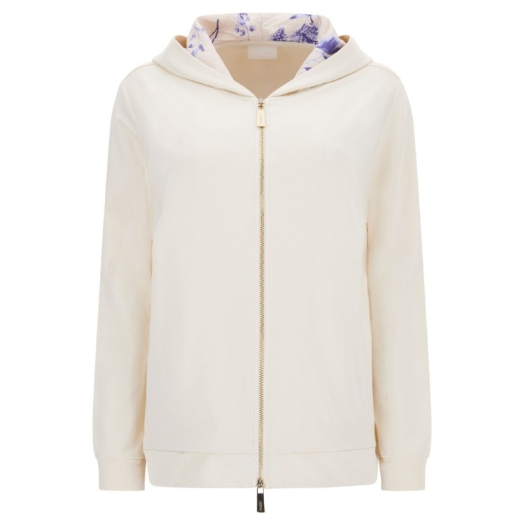 Freddy Damen Sweatshirt - Comfort Fit - Mit Kapuze und Zipper - Weiß - Flower-Print Inside - WFLO56