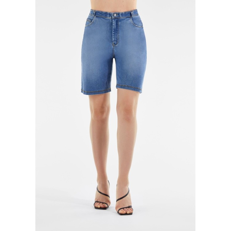 Freddy Damen Fit Jeans - Regular Waist Dress Shorts - Distressed Pocket Edges - Blau - Gelbe Nähte - J108Y