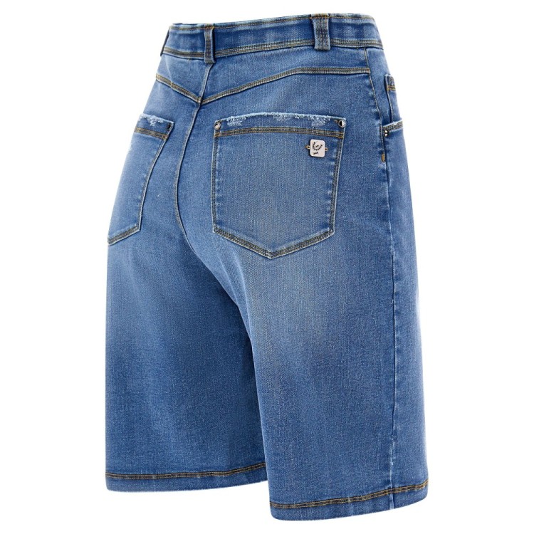 Freddy Damen Fit Jeans - Regular Waist Dress Shorts - Distressed Pocket Edges - Blau - Gelbe Nähte - J108Y