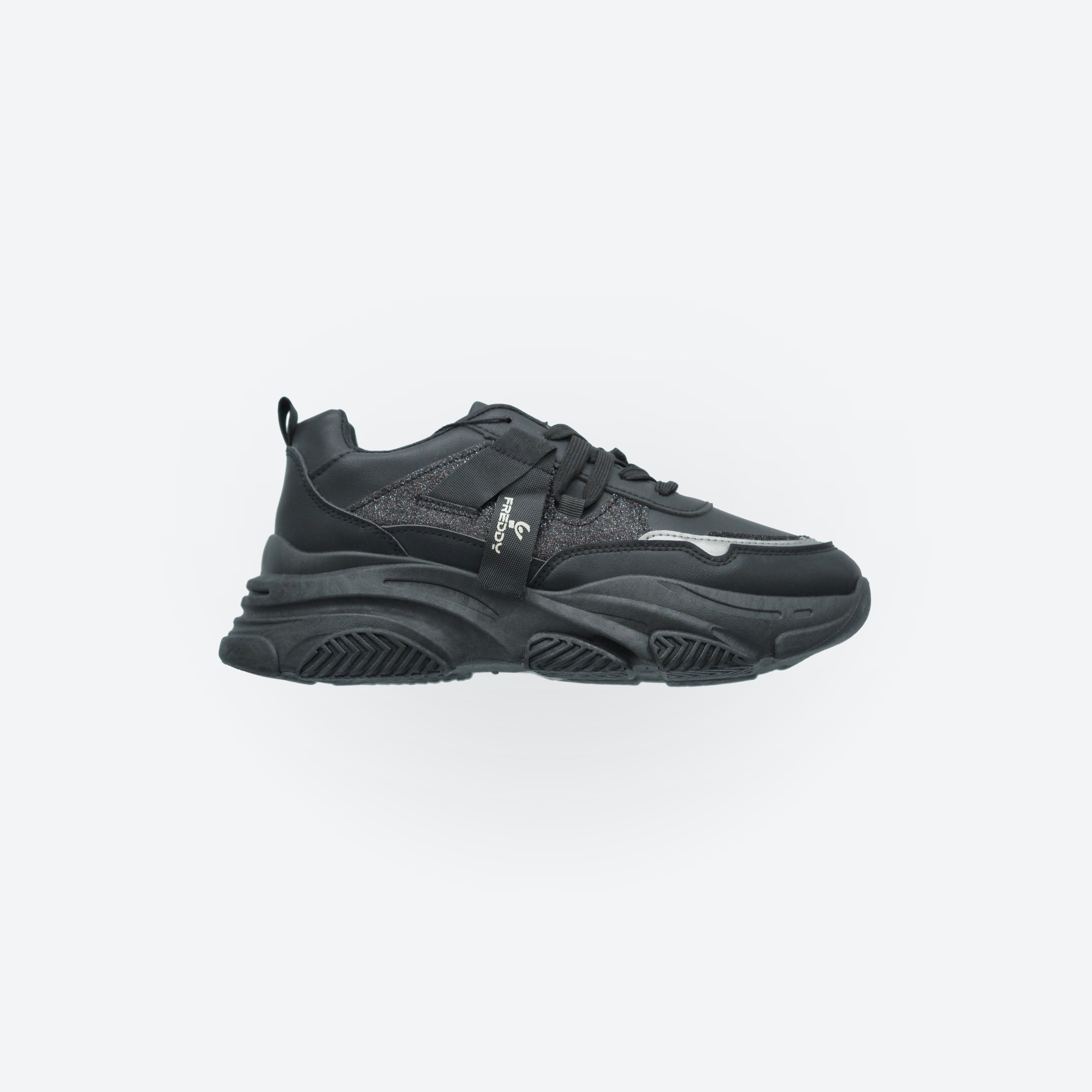 Freddy Damen-Sneaker mit Glitzerdetails und klobiger Sohle - Schwarz Freddy Damen-Sneaker mit Glitzerdetails und klobiger Sohle - Schwarz