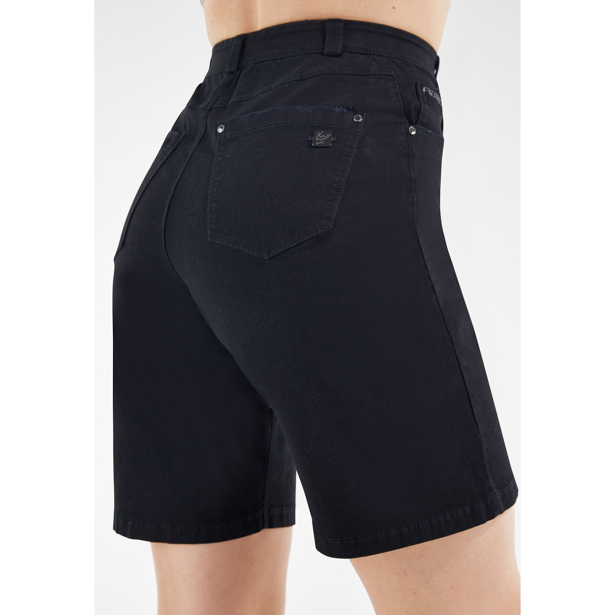 Freddy Damen Fit Jeans - Regular Waist Bermuda Shorts - Distressed Pocket - Schwarz - N0 Freddy Damen Fit Jeans - Regular Waist Bermuda Shorts - Distressed Pocket - Schwarz - N0