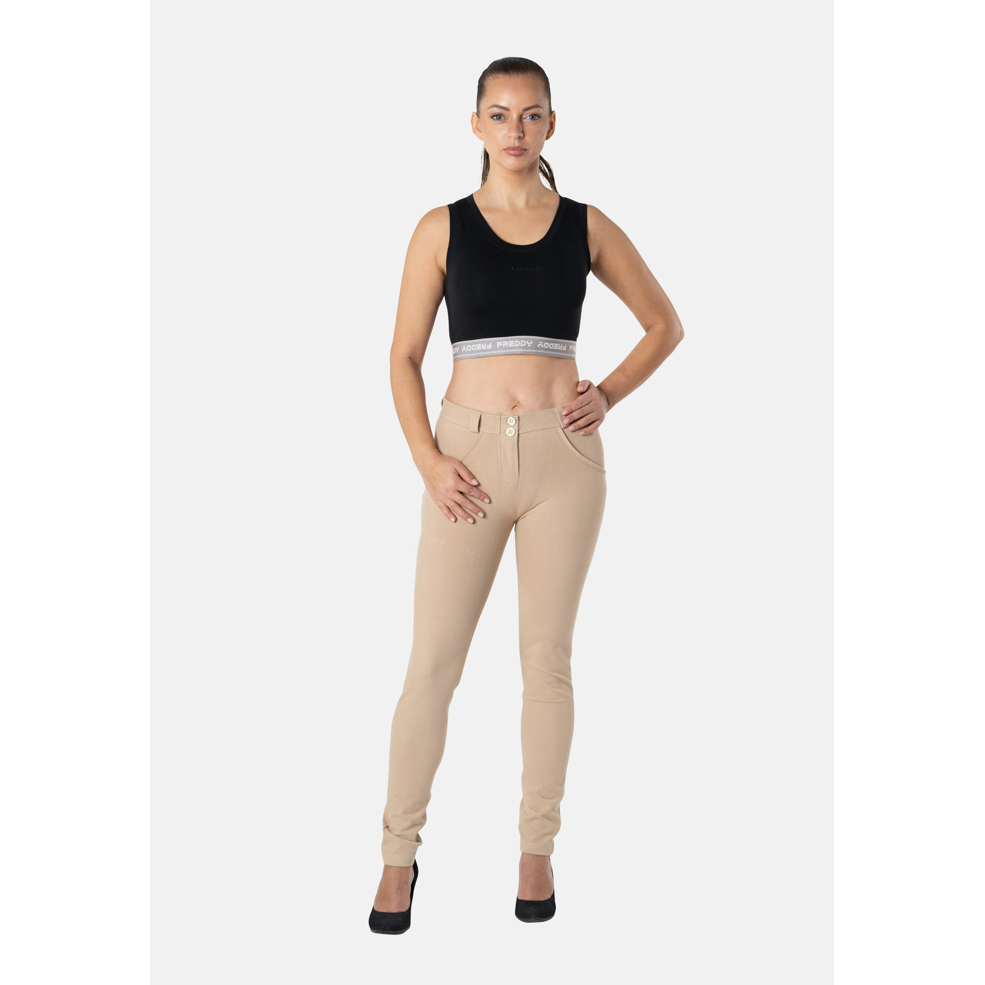 Freddy WR.UP® Drill Damen Push-Up Hose - Regular Waist Skinny - Hellbraun - M35 Freddy WR.UP® Drill Damen Push-Up Hose - Regular Waist Skinny - Hellbraun - M35