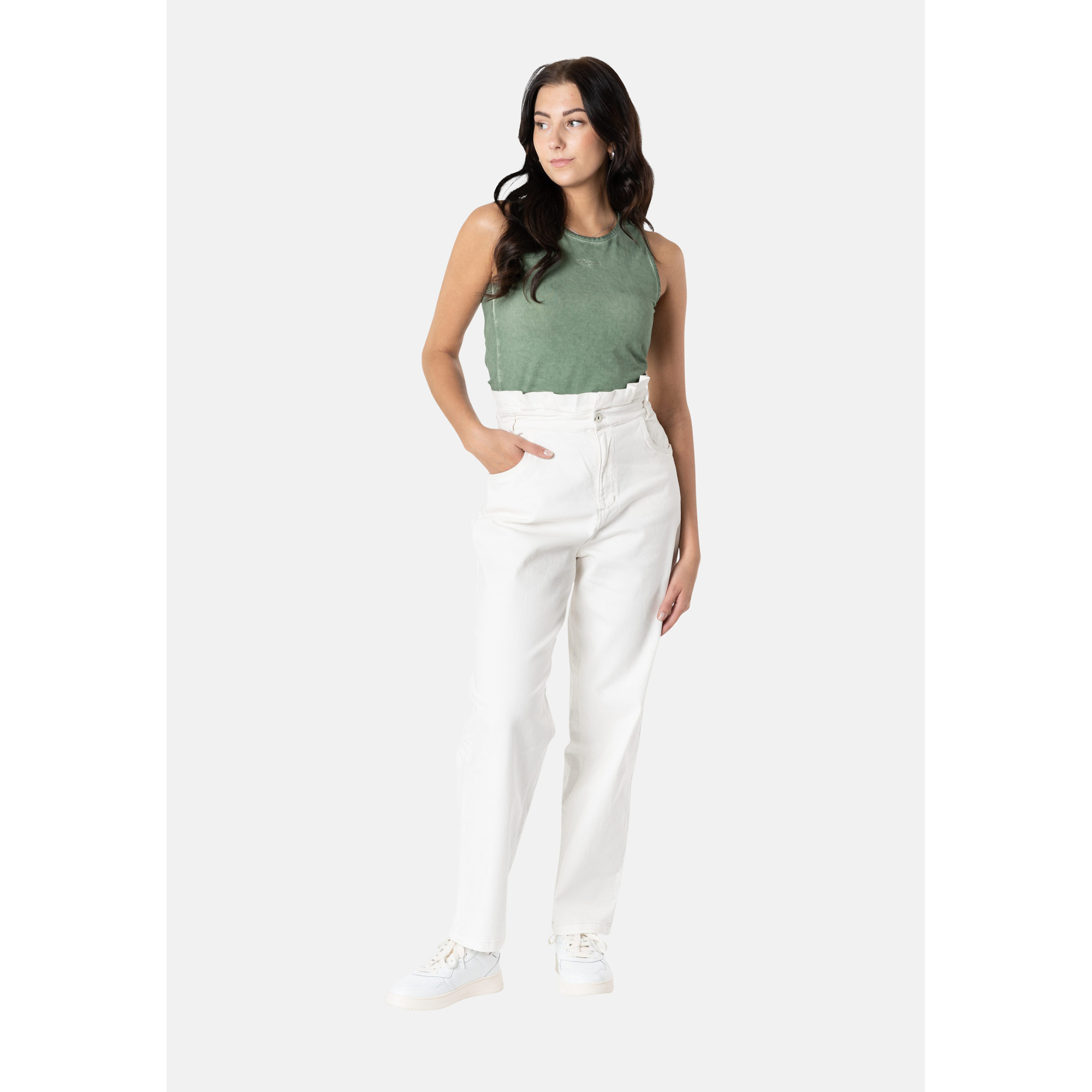 Freddy Day Off Damen Carrot Jeans - Geraffter Saum - Garment Dyed - Direct Dyed - Beige - I38X Freddy Day Off Damen Carrot Jeans - Geraffter Saum - Garment Dyed - Direct Dyed - Beige - I38X