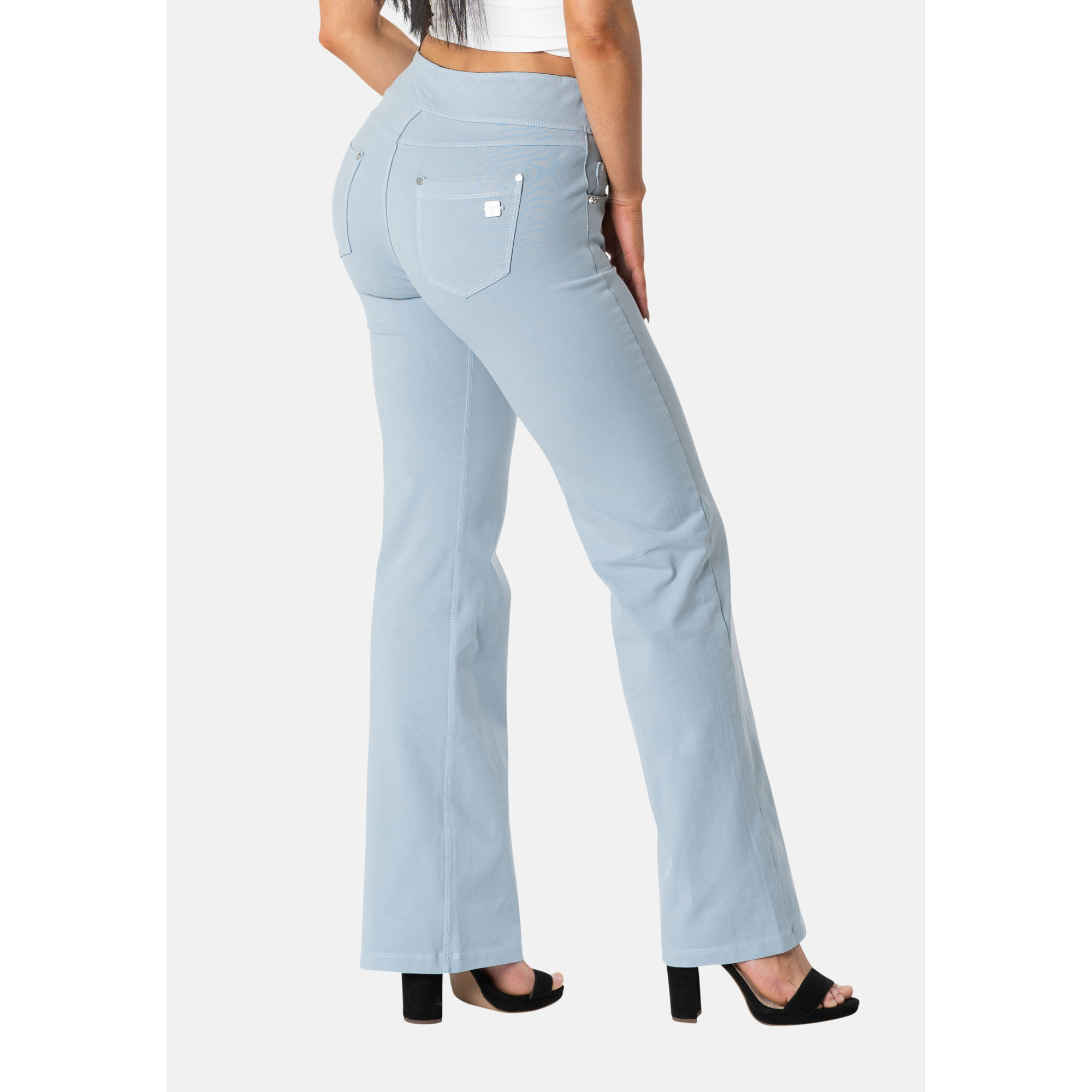 Freddy N.O.W.® Yoga Damen Comfort Hose - Mid Waist Straight - umschlagbarer Taillenbund - Garment Dyed - Grau-Blau - C54 Freddy N.O.W.® Yoga Damen Comfort Hose - Mid Waist Straight - umschlagbarer Taillenbund - Garment Dyed - Grau-Blau - C54