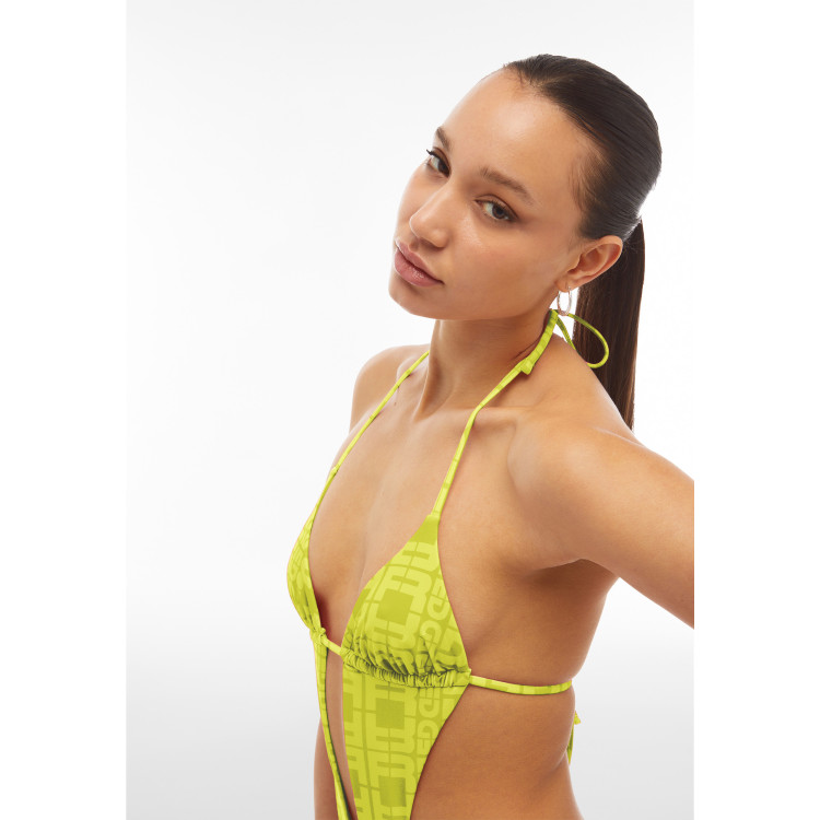 Freddy Einteiliger Badeanzug mit Cut-outs und Allover-Logo-Print - LIME