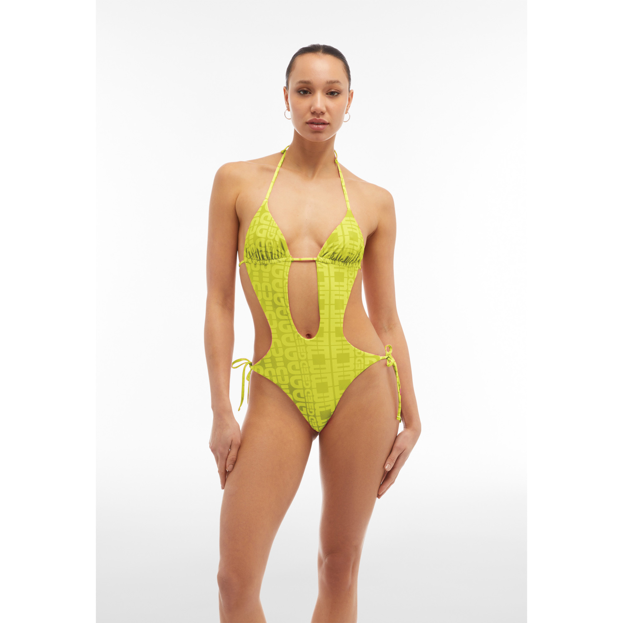 Freddy Einteiliger Badeanzug mit Cut-outs und Allover-Logo-Print - LIME Freddy Einteiliger Badeanzug mit Cut-outs und Allover-Logo-Print - LIME