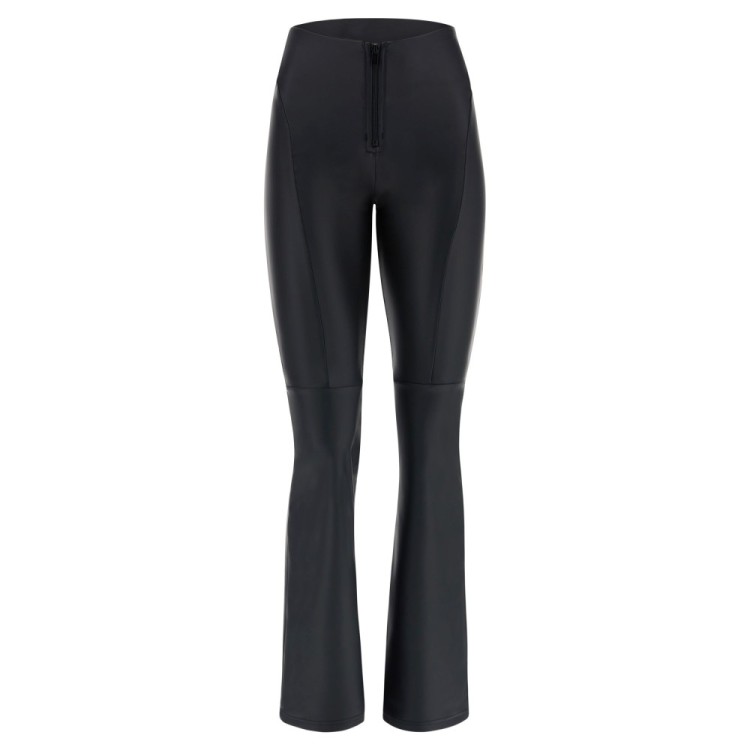 Freddy WR.UP® Vegan Leather Damen Push-Up Lederhose - High Waist Flare - V-Schnitt - Schwarz - N0