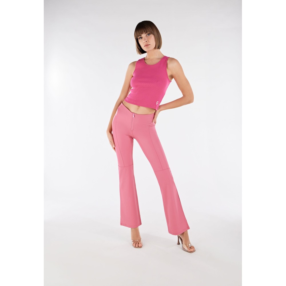 Freddy WR.UP® Vegan Leather Damen Push-Up Lederhose - High Waist Flare - V-Schnitt - Pink - P123