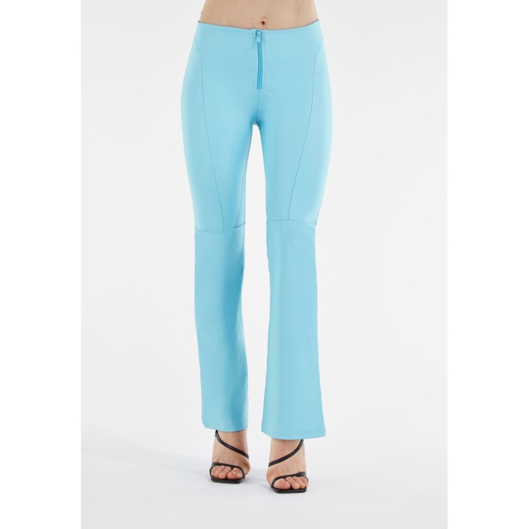 Freddy WR.UP® Vegan Leather Damen Push-Up Lederhose - High Waist Flare - V-Schnitt - Türkis - T410