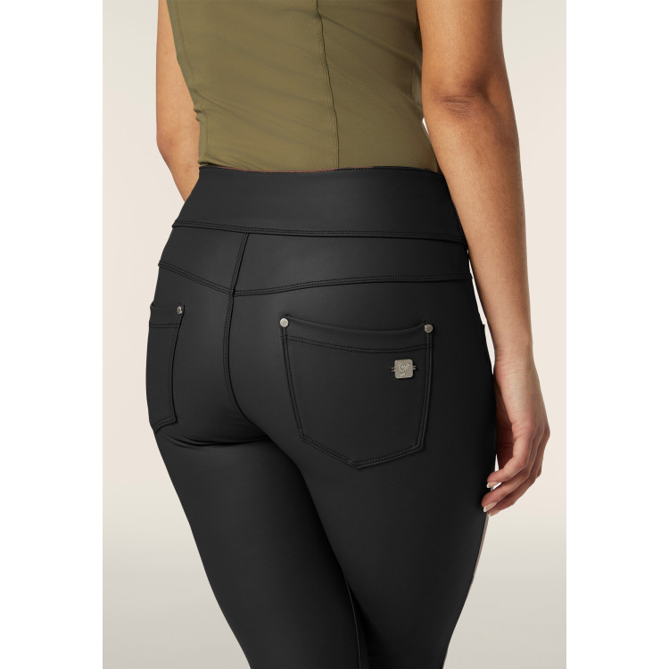 Freddy N.O.W.® Yoga Vegan Leather Damen Comfort Lederhose - 7/8 Mid Waist Super Skinny - Schwarz
