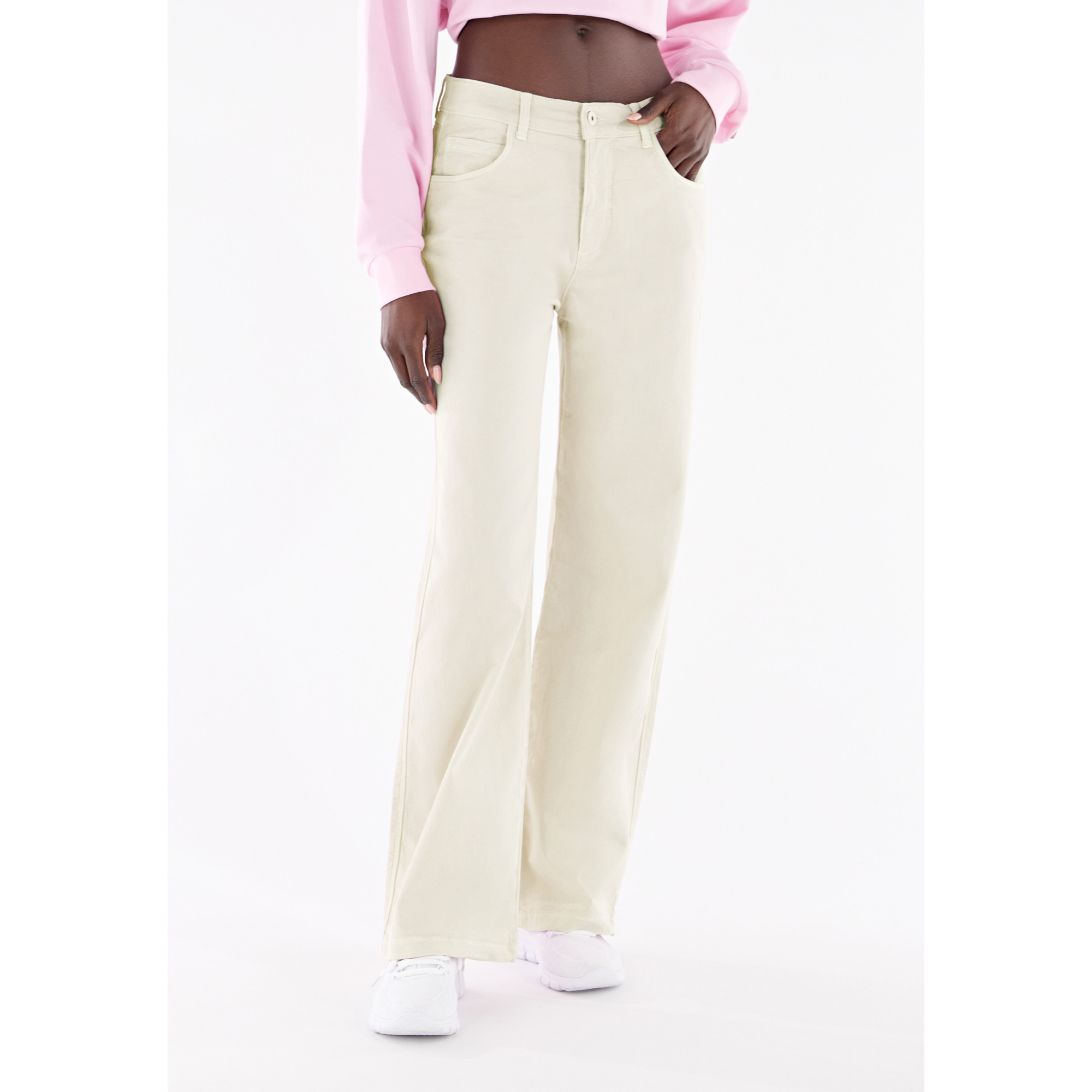Freddy Day Off Damen Palazzo Jeans - Regular Waist Wide Leg - Garment Dyed - Direct Dyed - Beige - I38X Freddy Day Off Damen Palazzo Jeans - Regular Waist Wide Leg - Garment Dyed - Direct Dyed - Beige - I38X