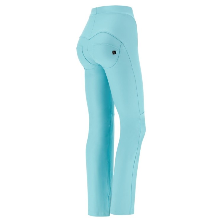 Freddy WR.UP® Vegan Leather Damen Push-Up Lederhose - High Waist Flare - V-Schnitt - Türkis - T410
