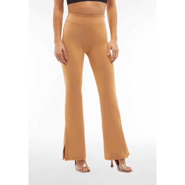 Freddy WR.UP® Vegan Leather Damen Push-Up Lederhose - Super High Waist Flare - Wet Effect - Hellbraun - M44