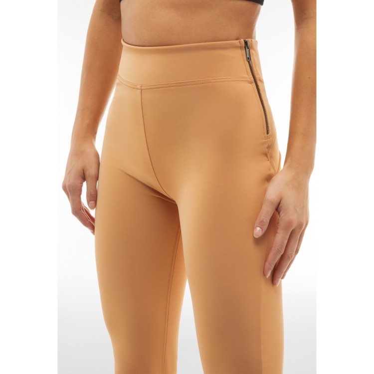 Freddy WR.UP® Vegan Leather Damen Push-Up Lederhose - Super High Waist Flare - Wet Effect - Hellbraun - M44