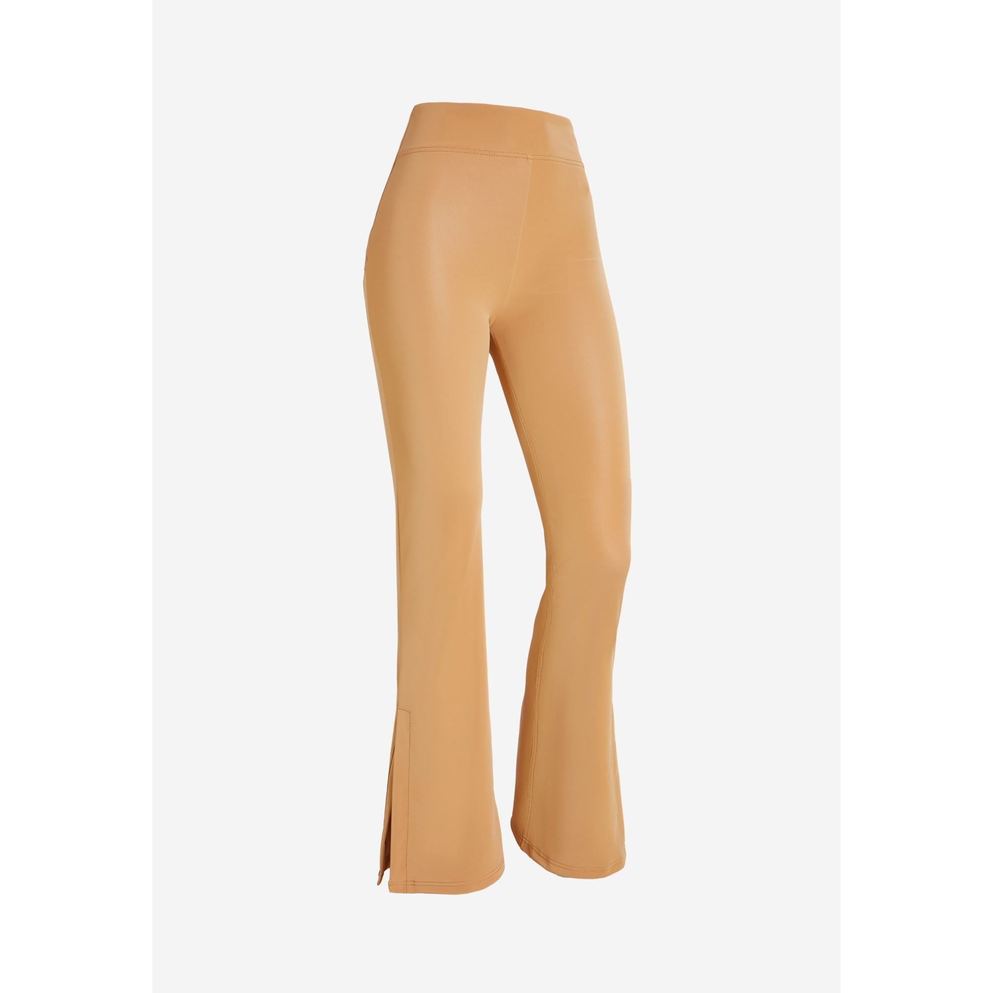 Freddy WR.UP® Vegan Leather Damen Push-Up Lederhose - Super High Waist Flare - Wet Effect - Hellbraun - M44 Freddy WR.UP® Vegan Leather Damen Push-Up Lederhose - Super High Waist Flare - Wet Effect - Hellbraun - M44