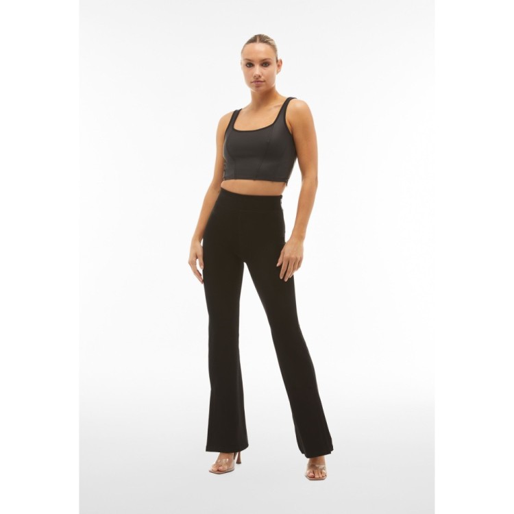 Freddy WR.UP® Vegan Leather Damen Push-Up Lederhose - Super High Waist Flare - Wet Effect - Schwarz