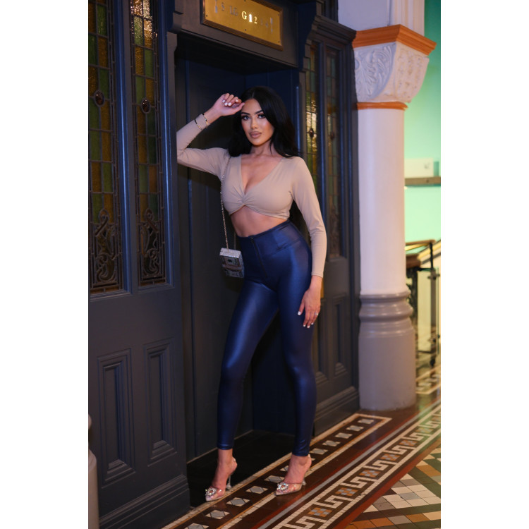 Freddy WR.UP® Damen Push-Up Hose - High Waist Super Skinny - Wet Effect - Mittelblau